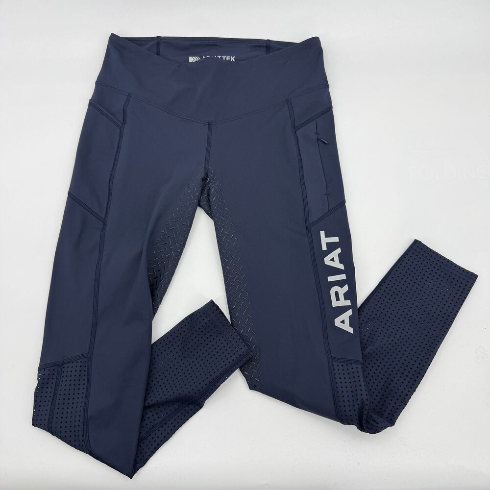 ARIAT Full Seat Riding Tights Size M Dark Blue Thigh Pockets Ankle Heat Series